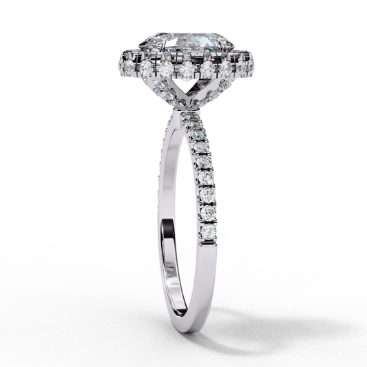 1.43 CT Royal Radiance Halo With Pave Lab Diamond Ring in Solid Gold & Silver For Soft Corner