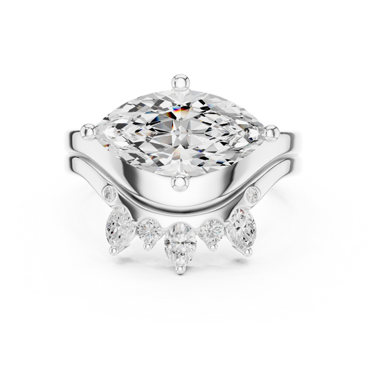 East West Marquise Cut Cluster Dual Band Lab Diamond Bridal Ring Set - view 3