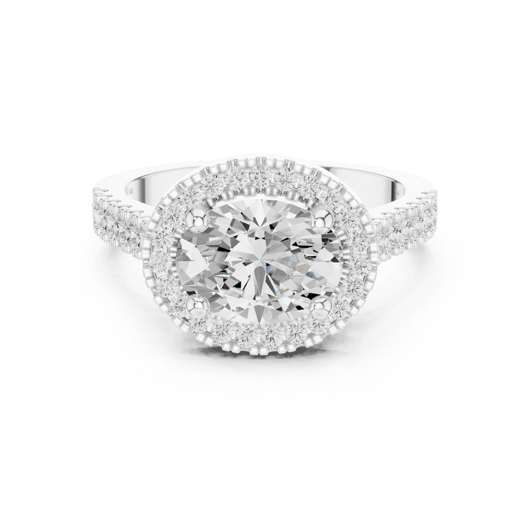 Oval Halo Lab Grown Diamond with Pave Band Ring - view 3