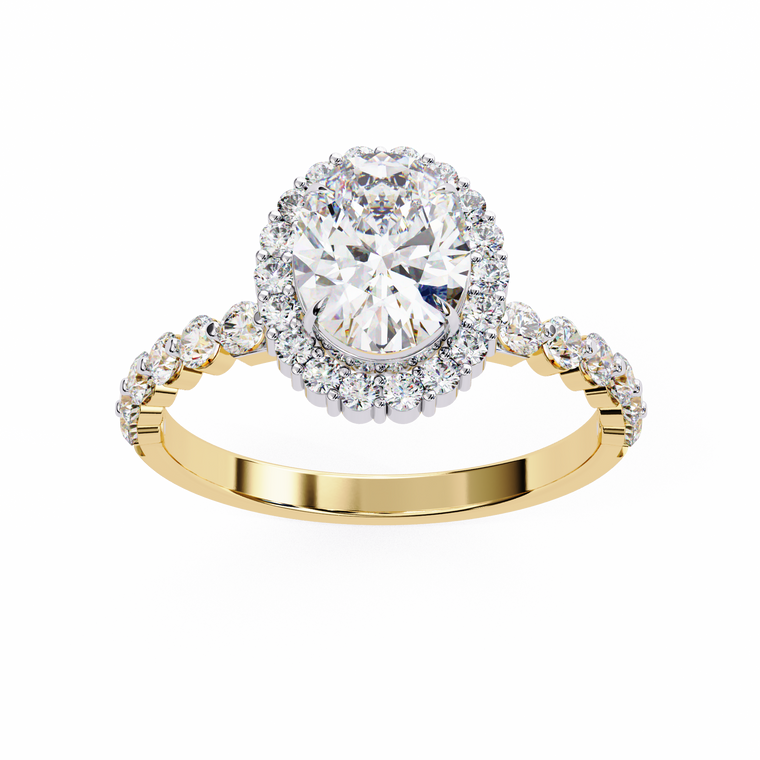 Oval Halo Engagement Ring with Pave Band - view 2