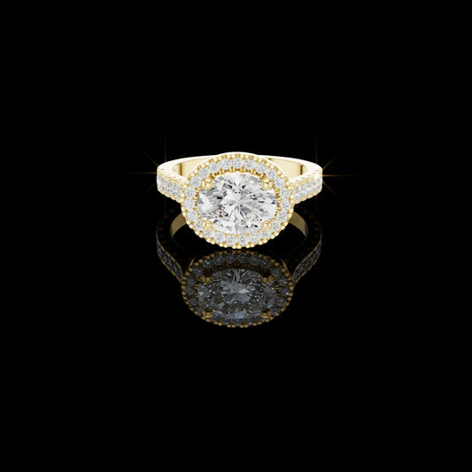 2.00 CT High-Shine Oval Brilliant Cut Halo Lab Grown Diamond Ring in Gold with Pave Band