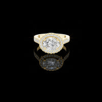 2.00 CT High-Shine Oval Brilliant Cut Halo Lab Grown Diamond Ring in Gold with Pave Band