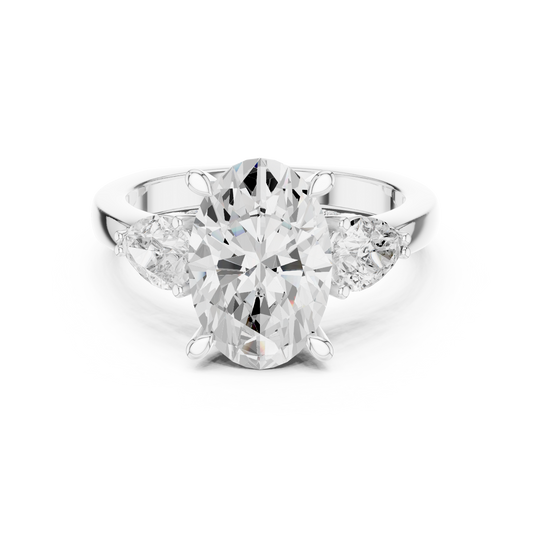 Oval Cut Three Stone Lab Diamond Ring With Pear Side Stones - view 3