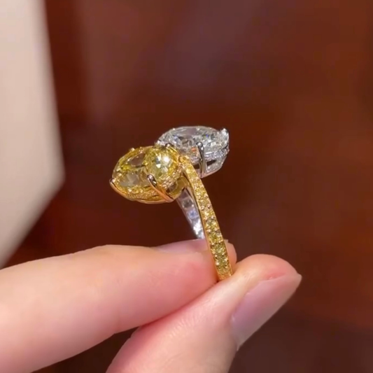 Oval Yellow and White Lab Diamond Toi et Moi Ring - view 3