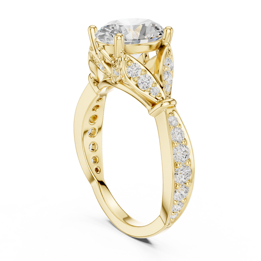 Oval Cut Cathedral Lab Diamond Ring with Marquise Accents - view 3