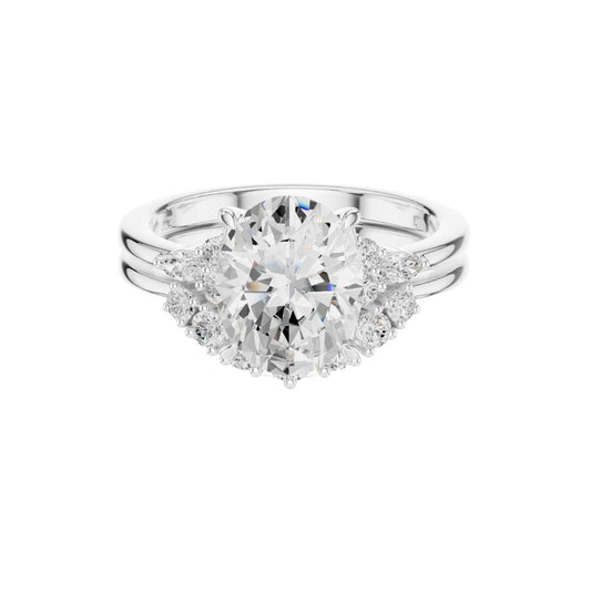 Oval Cut Lab Diamond Ring with Floral Inspired Halo - view 3