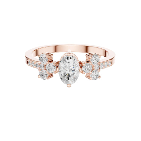 0.35 CT Heirloom Quality Oval Cut Lab Grown Diamond Ring with Floral Cluster Accents