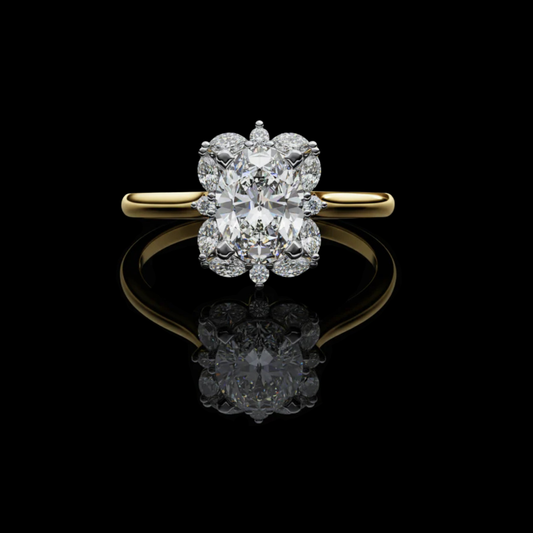 1.50 CT Trendy Oval Cut Cluster Lab Grown Diamond Vintage Floral Halo Engagement Ring For Her
