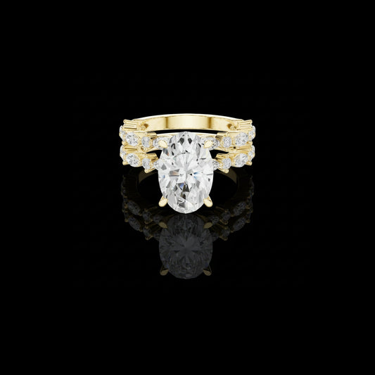 3.00 CT Opulent Couture Bridal Oval Cut Ring with Double Row Moissanite Diamond Gallery Statement Jewelry