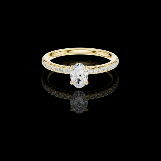 0.65 CT Beautiful Oval Cut Lab Grown Diamond Dainty Pave Band Engagement Minimalist Ring for Her
