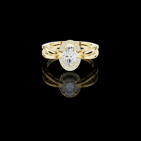 1.50 CT Elegant Oval Lab Grown Diamond Halo Ring Set in Polished Gold with Intricate Split Shank