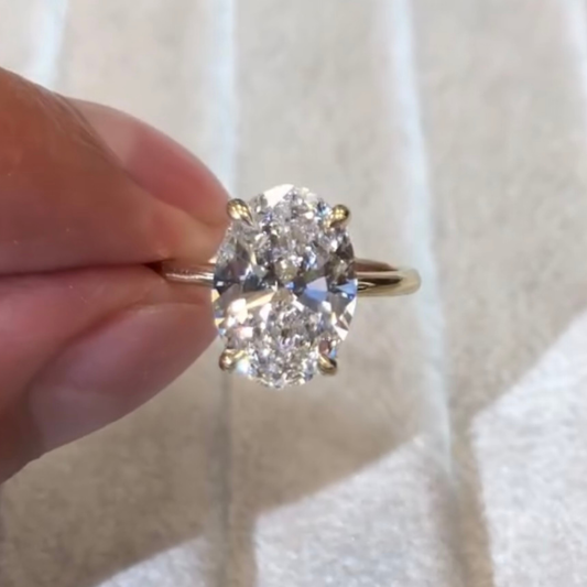 3.50 CT Modern Classic Oval Cut Lab Grown Diamond Solitaire Ring with Gold Prong Setting