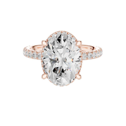 3.50 CT Exquisite Oval Cut Lab Grown Diamond Solitaire Ring with Hidden Halo and Pave Diamond Band