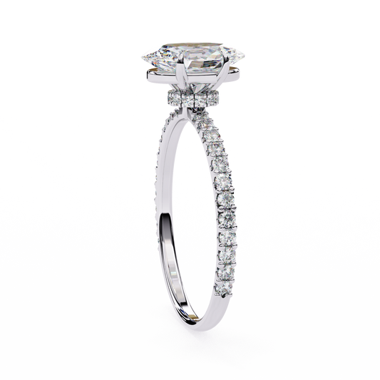 Oval Cut Moissanite Solitaire Engagement Ring Micro Pave Band - view 4