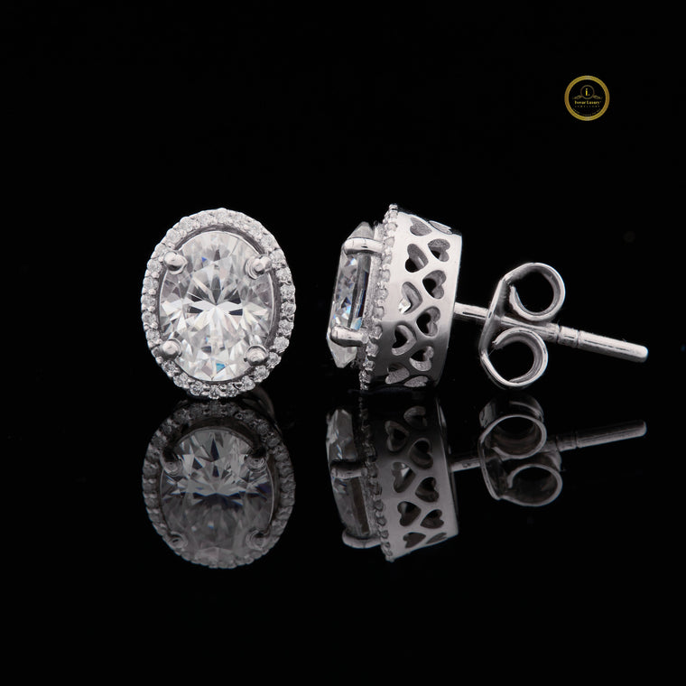 Oval Cut Halo Stud Earring Set with Micro Pave Accent - view 2