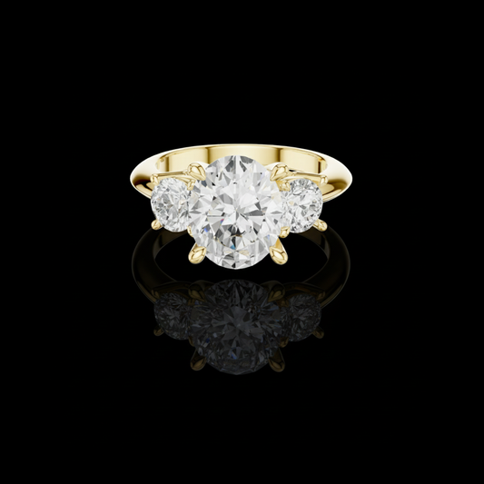 2.50 CT Beautiful Oval Lab Grown Diamond with Round Accents Elegant Three Stone Engagement Ring for Her