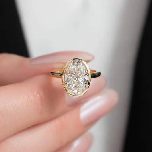 2.92 CT Classic Oval Cut Bezel Set Lab Grown Diamond Solitaire with Hidden Halo Engagement Ring For Her