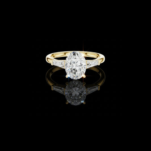 1.5 CT Noble Oval Cut Moissanite Diamond Ring with Baguette Side Stones and High Polish Finish