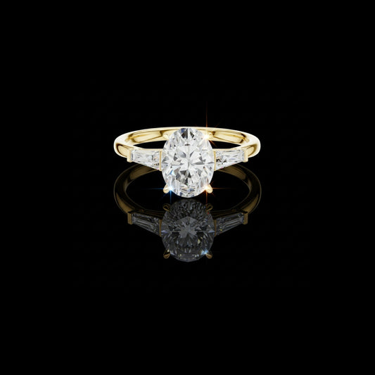 1.5 CT Noble Oval Cut Moissanite Diamond Ring with Baguette Side Stones and High Polish Finish