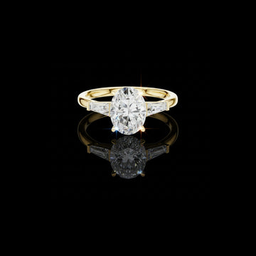 2.50 CT Noble Oval Cut Lab Grown Diamond Ring with Baguette Side Stones and High Polish Finish