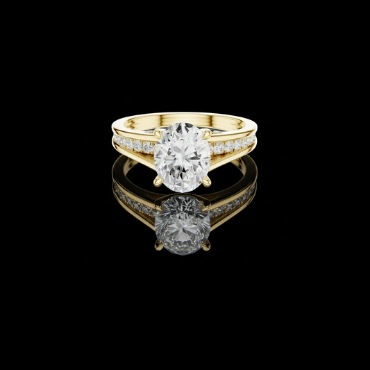 2.00 CT Glamorous Oval Cut Lab Grown Diamond Split Shank Ring with Shiny Pave Accents