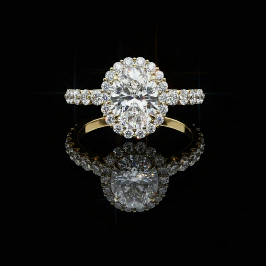 2.50 CT Fantastic Oval Cut Lab Grown Diamond Halo Engagement Ring A Sparkling Symphony of Brilliant Accents