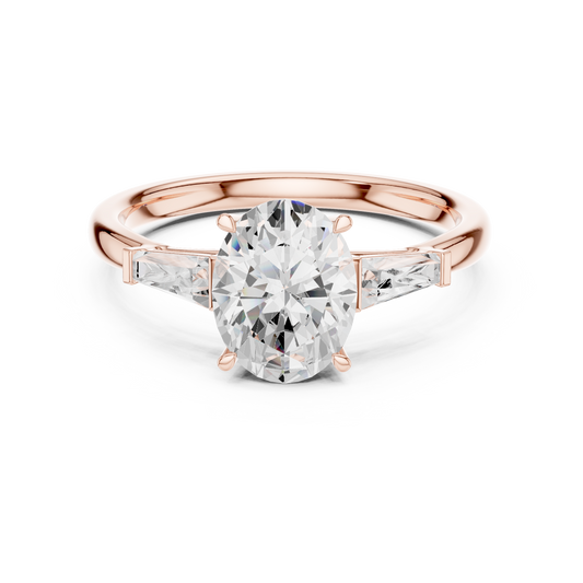 1.5 CT Noble Oval Cut Moissanite Diamond Ring with Baguette Side Stones and High Polish Finish