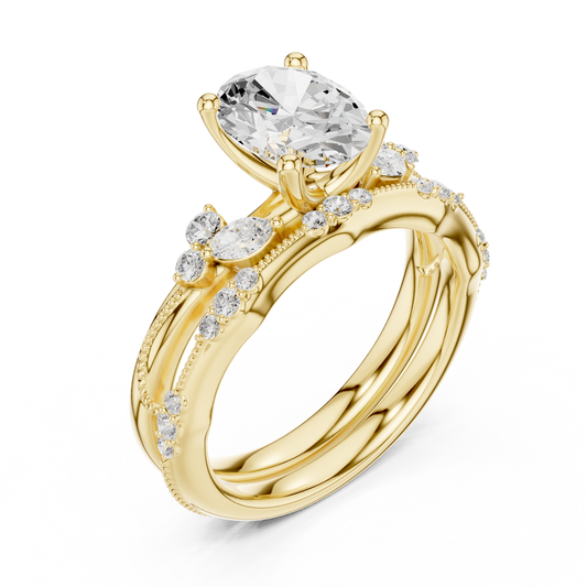 2.00 CT Luxury Oval Cut Moissanite Diamond Accents Band Classic Prong Setting Engagement Ring For Women