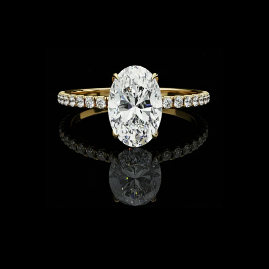 3.00 CT Elegant Oval Cut Pave Band Lab Grown Diamond Bridal Ring with Sparkling Finish
