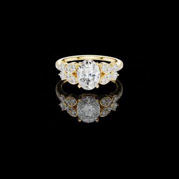 1.50 CT Harmony Oval Cut Moissanite Diamond Ring with Floral Diamond Cluster Accents