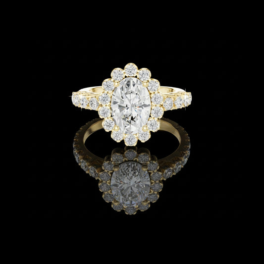 2.12 CT Radiant Vintage Inspired Elegance Oval Cut Floral Halo Lab Grown Diamond Ring