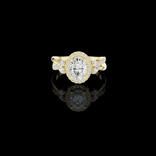 1.09 CT Lumina Oval Cut Halo Lab Diamond Ring with Sculpted Diamond Accents For Special One