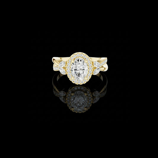 2.00 CT Lumina Oval Cut Halo Lab Diamond Ring with Sculpted Diamond Accents For Special One