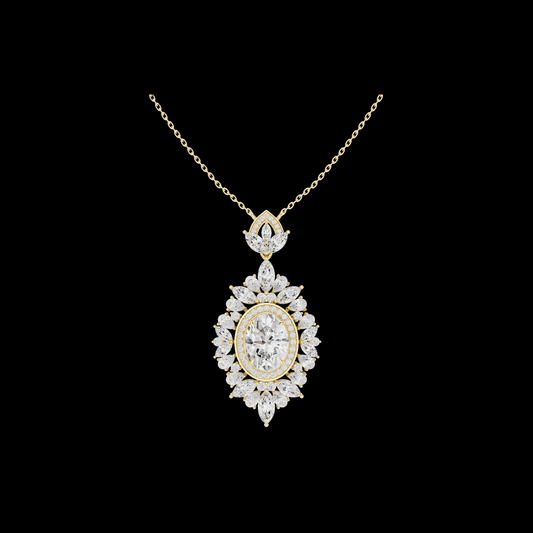 4.00 CT Beautiful Flower Oval Halo Moissanite Diamond Pendant Vintage Floral Design Gift for Her