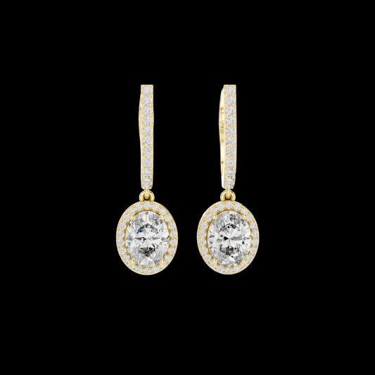 3.34 CT Regal Oval Halo Drop Moissanite Diamond Earrings in Gold with Pave Bar Accent Brilliance For Girl