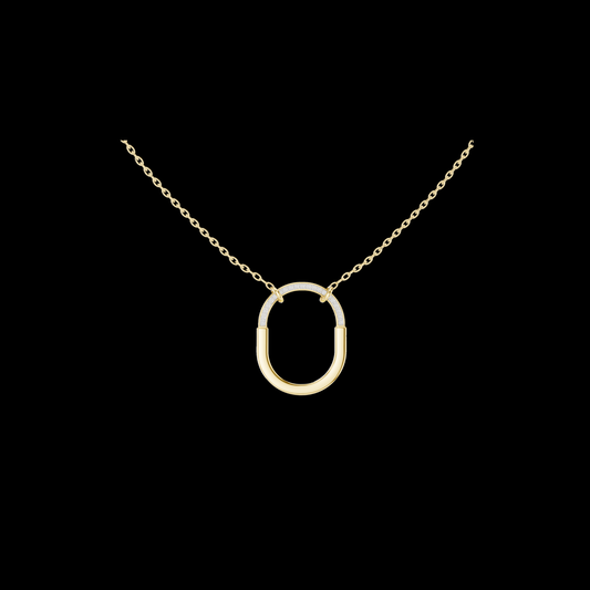 0.105 TCW Classic Moissanite Diamond Open Oval Contemporary Minimal Design with Pave Detail Pendant Luxury Jewelry