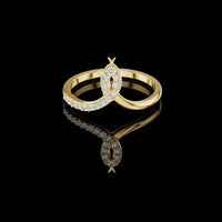 0.20 TCW Harmony Halo Moissanite Loop Ring in Polished Gold Pavé Band with Sparkling Round Stones