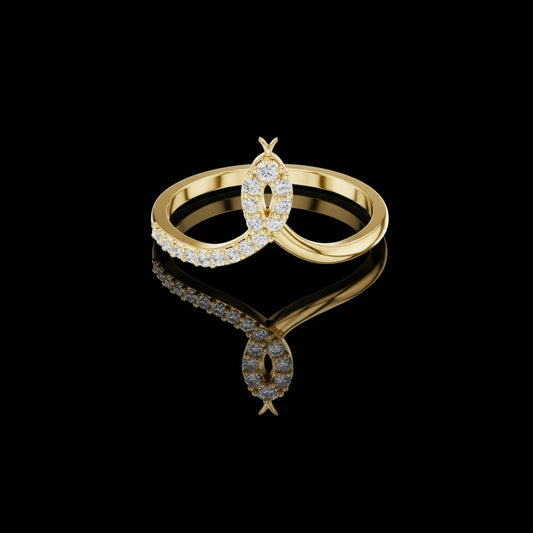 0.13 TCW Harmony Halo Moissanite Loop Ring in Polished Gold Pavé Band with Sparkling Round Stones