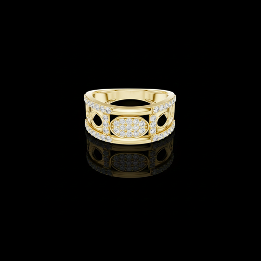 0.58 TCW Exclusive Round Moissanite Diamond Openwork Oval Design with Pave Stones Wedding Ring