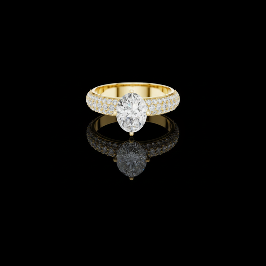1.00 CT Glamorous Oval Cut Moissanite Diamond Ring with Triple Pave Diamond Band