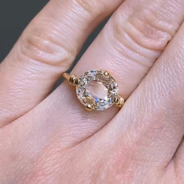 3.03 TCW Antique Inspired Setting Rose Cut Moissanite Diamond Ring with Sculpted Gold Rope Accents