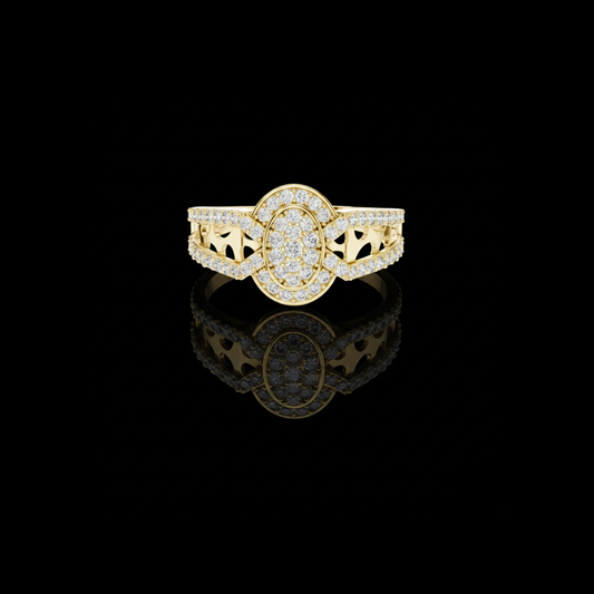 0.90 TCW Elegant Round Cut Lab Grown Diamond with Pave Split shank Cluster Statement Bridal Ring Luxury Jewelry