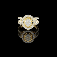 2.00 TCW Elegant Oval shaped Bloom Moissanite Round Diamond Halo Ring with Split Shank Pave Band
