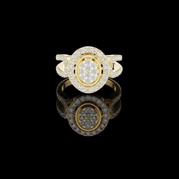 2.00 TCW Elegant Oval shaped Bloom Moissanite Round Diamond Halo Ring with Split Shank Pave Band