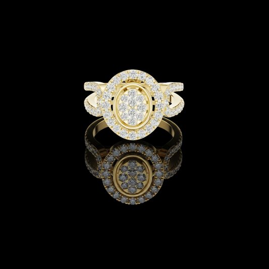 1.04 TCW Elegant Oval shaped Bloom Lab Grown Round Diamond Halo Ring with Split Shank Pave Band