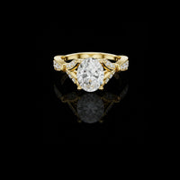 Oval Cut Cathedral Moissanite Diamond Ring with Marquise Accents