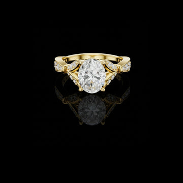 Oval Cut Cathedral Moissanite Diamond Ring with Marquise Accents