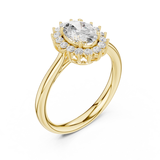 Oval Cut Halo Moissanite Ring with Pave Band - view 4