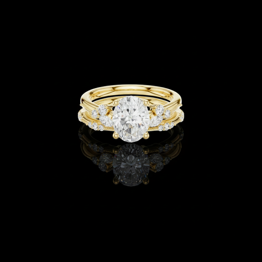 2.50 CT Luxury Oval Cut Lab Grown Diamond Accents Band Classic Prong Setting Engagement Ring For Women