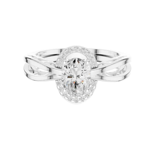 Oval Cut Moissanite Halo Split Band Engagement Ring - view 3